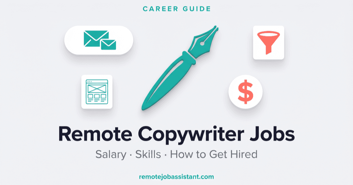 Remote copywriter workspace with writing tools and conversion metrics displayed on screen