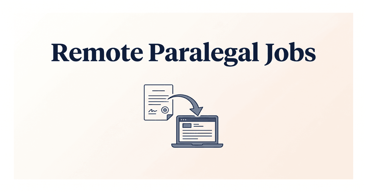 Illustrated title card representing remote paralegal work with legal document and digital case file icons