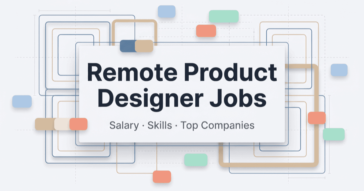 Abstract design with product design elements — wireframes and color palette — representing remote product designer career guide