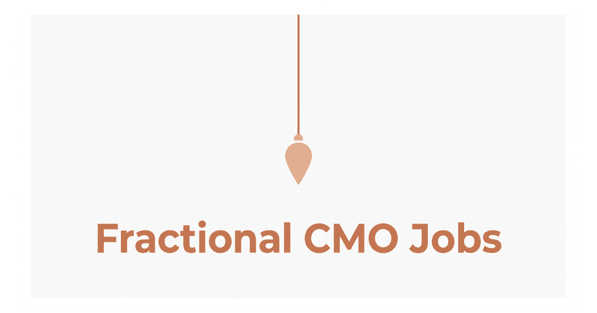 Title card reading Fractional CMO Jobs above a minimal plumb bob icon representing downward pull from strategy into execution