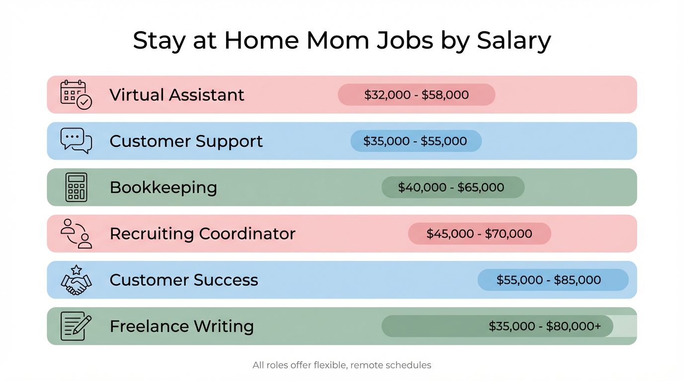 Stay at home mom job types and salary ranges infographic